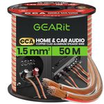 GEARit 2x1.5mm² Speaker Cable 50m, 16 Gauge Speaker Wire with Polarity Markings, Copper Clad Aluminum CCA Audio Cable for In-Wall Home Cinema, Car Audio Stereo, HiFi Surround Sound(Clear)