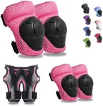 GEQID Kids Knee Pads Elbow Pads Wrist Guards Set ,Protective Gear for 4-6-12 Boys Girls Roller Skating Scooter Skateboarding Bike (Pink, Free Size (4-12 Years or 40-80lbs))