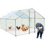 WEASHUME Chicken Coop Extra Large Metal Chicken Run Pen Poultry Cage Hen Runs Habitat For Yard With Cover For Chickens, Rabbits, Ducks, Cats, Dogs 13.1' X 9.8' X 6.5',Silver