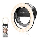 ATUMTEK 4" Rotatable Selfie Ring Light for Phone, Rechargeable Clip-on Ring Light for Photo and Video, 3 Color Temperatures for Streaming, TikTok, Instagram, Zoom Meeting and Video Conference, Black