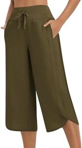 Womens Linen Capris for Summer High Waist Drawstring Capri Pants Stretchy Wide Leg Casual Capris for Workout Yoga