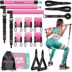 Pilates Bar Kit with Resistance Bands, Multifunctional Pilates Bar for Women & Men with Heavy-Duty Metal Adjustment Buckle, Pilates Home Equipment for Full BodyWorkouts (Pink)