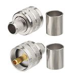 Superbat UHF PL259 Crimp Connector 50ohm UHF Male Solder Cable Connector 2Pcs Low Loss RF Coax Connector for Antenna CB/Ham Radio Dummy Load SWR Meter LMR-400 RG-213 etc.