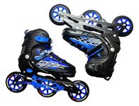 Kamachi K-100 Adjustable Aluminium Alloy 100MM PU 3 Wheels, ABEC-7 Bearings in-line Skates - Size 39-43 Euro(6-10 UK) (Blue, Black)