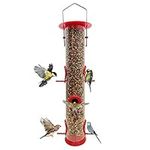 Hanging Bird Feeder Tube Mangeoire Oiseaux with 6 Port Bird Feeders Premium Hard Plastic with Steel Hanger Weatherproof and Water Resistant Great for Attracting Birds (1 Pack- Red)