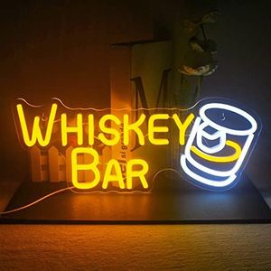 JURONGYILU Whiskey Bar Neon Sign Led Neon Lights For Wall Decor Light Up Bar Signs For Home Bar Cart Restaurant Man Cave Beer Cafe Bistro Club Party Decorations Gift