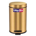 LITTERBIN Stainless Steel Pedal Dustbin with Lid | Small Compact Space Saver SS Trash Can for Office, Home, Kitchen, Room, washroom, bathroom (Gold_5 Liter)