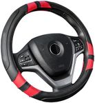 Achiou Black and Red Car Steering Wheel Cover Universal 15 inch with Grip Contours, Leather Auto for Men and Women Non-Slip Breathable Soft and Comfortable