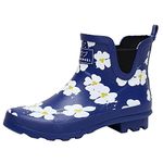 RAINANGEL Short Rain Boots for Women, Stylish Rubber Chelsea Boot with Anti-Slip, Waterproof Light Ankle Rain Shoes for Ladies Outdoor Work,Garden Work, White Flower, 11