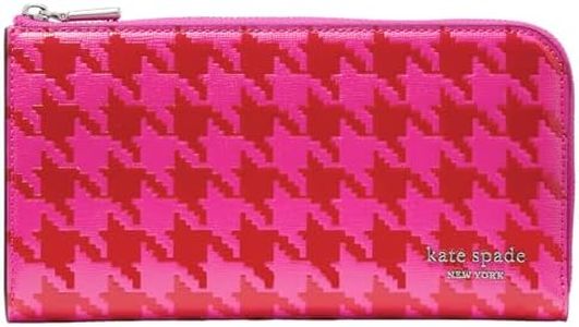 kate spade new york Women's Devin Houndstooth Embossed Saffiano Leather Zip Around Continental Wallet, Pink Multi, One Size