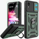 AKINIK for TCL 30Z (T602DL), TCL 30 LE (Verizon) 5G Case, with Slide Camera Cover and 2pcs HD Screen Protector, 360° Rotation Ring Kickstand [Military Grade] Protective Case (Green)