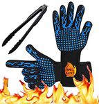 BBQ Gloves Extremely Heat Resistant, Barbecue Grilling Gloves High up to 800 ℃/1472 ℉, Heat Resistant Gloves with Fingers, BBQ Insulated Gloves with EN407 for Grilling, Cooking, Baking (2Pcs)