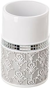 Creative Scents Bathroom Tumbler Cup, Decorative Rinse Cup for Water, Best Tumblers for Mouthwash/Rinsing - Gray & White with Mirror (Mirror Damask Style)