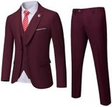 MrSure Men’s 3 Piece Suit Blazer, Slim Fit Tux with One Button, Jacket Vest Pants & Tie Set for Party, Wedding and Business, Deep Burgundy, Large