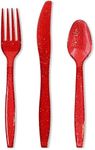 144 Piece Red Plastic Silverware Set with Spoons, Forks, and Knives for Parties, Birthday, Dinnerware Supplies (Serves 48)