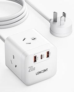 LENCENT Power Strip with USB, PD 20W Fast Charging Cube, Power Outlet Extender with 3 AC Outlets, 2 USB A and 1 Type-C Ports, Surge Protector Power Board for Home, Office, 1.65M Cable(White)