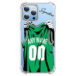 VNGDA Custom Name & Number - Boston Basketball Jersey - Clear Case for iPhone 16 15 Pro Max 14 13 12 11 Xs Max Xr SE3 8 7 6 Plus 11 Pro Mini,with 4 Shockproof Corners Customized Transparent Case