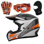 Zorax Black/Silver/Orange L (59-60cm) ZOR-X305 Motocross HELMET & Gloves L(10cm) & Goggles & Balaclava - MX Quad ATV Sports Enduro Crash Dirt Bike Helmet ECE 22.06 Certified