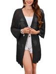 Famulily Ladies Casual Crochet Cardigans Soft Hollow Out Loose Summer Beach Cardigans Cover Ups (S, Black)