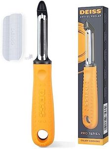 Deiss PRO Eplucheur de légumes Pivotant de Qualité Supérieure - Éplucheur en Acier Inoxydable Tranchant avec Poignée Antidérapante, Eplucheur de Patates pour la Cuisine, Fruits, Carottes, Pommes
