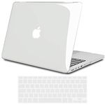 TECOOL Case Compatible with old MacBook Pro 13 inch Retina 2012-2015 (Model A1502 A1425), Ultra Slim Plastic Hard Shell & UK EU Keyboard Cover, Glossy Surface, Clear Transparent