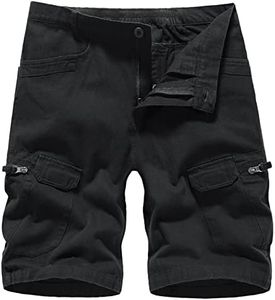 LY4U Pantalones Cortos Cargo para Hombre Verano al Aire Libre Casual Senderismo Escalada Caminar Pantalones Cortos de Algodón con Múltiples Bolsillos, Negro L
