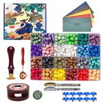 Wax Seal Stamp Kit, 630 Pcs Wax Beads with Gift Box, Wax Seal Stamp with Sealing Wax Stamp, Wax Seal Warmer, Envelopes Metallic Pens, Wax Seal Stamp Set for Gift and Decoration