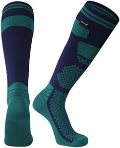 RANDY SUN Waterproof Tall Trekking Hunting Socks, [SGS Certified] Womens Warm Lightweight Knee Length Kayaking Hiking Skiing Dry Socks, 1 Pair-Green&Navy Blue-waterproof Socks M