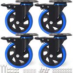 5 Inch Caster Wheels, Casters Set of 4 Heavy Duty with Brake, Safety Dual Locking Casters, No Noise Wheels with Polyurethane Foam, Load 2400LBS (Two Hardware Kits Included)