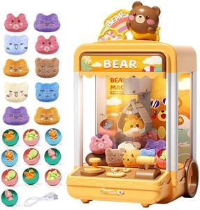 AIQI Bear Kids Claw Machine, Mini Candy Vending Grabber, Prize Dispenser Toys for Girls and Boys, Electronic Claw Game Machine for Party Birthdays with Lights Sound, Includes 10 Plush and 10 Mini Toys