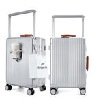 feilario Aluminum Frame Hardside PC Carry on Luggage - Wide Handle Double Spinner Wheels Suitcase Built-in TSA Lock & Cup Holder - 20in/24in, Pro-Silver, 20in, Business