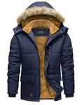 TACVASEN Men's Thick Fleece Jacket Cold Weather Windproof Windbreaker Padded Coats Navy, M