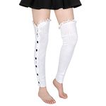 Leg Warmer for Women 80s Girl Wool Ribbed Knit Thigh High Socks Extra Long Crochet Knit Long Boot Socks Knee High Party Yoga, White-lace Trim Cuff, Button