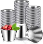100 Pcs 2.5oz Stainless Steel Sauce Cups Dipping Cups Mental Condiment Cups Sauce Container Round Dipping Bowls Condiment Ramekins for Dish Butter Kitchen Restaurant Serving Party Dinner Cooking