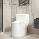 Simple Project Compact Elongated One Piece Toilet - Space-saving Solution For Small Bathrooms - Small Dual Flush Toilet, 16.5" Comfort Height Bowl, 12" Rough-in - White