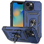 Hitaoyou for iPhone 15 Case, iPhone 15 Case with Camera Cover & Kickstand Military Grade Shockproof Heavy Duty Protective Magnetic Case for iPhone 15 6.1'' Blue