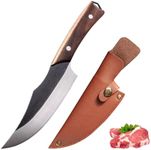 Fubinaty Chef Knife 6 Inch Handmade Forged Cooking Knife High Carbon Steel Kitchen Knives Full Tang Meat Vegetable Knife with Leather Sheath and Wood Handle…