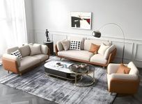 KANABA CRAFTS Luxury & Modern Velvet Comfortable Sofa with Cushion Chaise Lounge Sectional Sofa Ideal for Living Room and Bedroom, Visitors' Home, and Office-(6 Seater leathrate Brown & Beige).