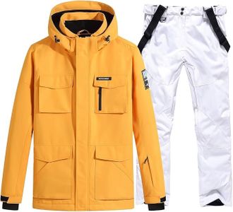RIUIYELE Men's Ski Suits Windproof Snowboard Ski Jacket and Pants Set Insulated Snowsuit Winter Warm Snowboarding Snow Jackets Yellow+White S