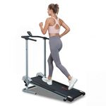 Sunny Health & Fitness Foldable Manual Treadmill, Compact Cardio Fitness, Durable Non-Electric Incline Exercise, Walking Tread Pad, Transportation Wheels, Non-Slip Handlebars with Digital Monitor