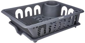 Amazon Brand - Solimo Large Plastic Kitchen Sink Rack with Drainage Tray | Dish Rack Organiser (Grey)