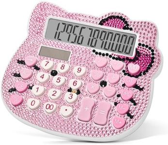 Mechanical Calculators, Cute Women Calculator 12 Digit with Large LCD Display and Sensitive Button, Suitable for Adults and Children, Standard Function for Office, Home, School(White +PinkJewel Model)
