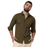 Campus Sutra Men's Olive Green Self-Design Striped Shirt for Casual Wear | Spread Collar | Long Sleeve | Button Closure | Shirt Crafted with Comfort Fit for Everyday Wear