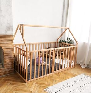 BUSYWOOD Montessori Bed for Toddlers - Floor Bed Frame Full - Floor Toddler Bed with Rails - Montessori Bed Queen- Floor Toddler Bed with Rails - Montessori Floor Bed Frame (Model 21)