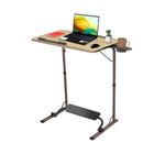 wow craft XL Pro Laptop Table with Mat Finish Engineered Wood Top with Footrest for Study, Work from Home Table, Height Adjustable Study Table with Cup Holder, Over Bed Table (XL Pro Golden Teak)