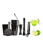 SKY FISH Bartender Kit Cocktail Shaker Set-7 Pieces Stainless Steel Black Plated Etching Bar Tools With Boston Shaker Tins,Mixing Spoon,Mojito Muddler,Japanese Double Jigger,Hawthorne Strainer