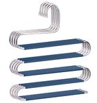 Pants Hangers Non Slip Space Saving Hangers 4 Pack S-Shape Trousers Hangers Stainless Steel Clothes Hangers Closet Organizer for Pants Jeans Scarf Trouser Tie Towel(4 Pack Blue)…