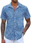 COOFANDY Hawaiian Shirt for Men Tropical Shirts Short Sleeve Beach Shirt Resort Wear Blue