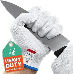 NoCry Heavy Duty Cut Resistant Work Gloves — Durable Cut Resistant Gloves with Grip Dots, Level 5 Cutting Gloves for Chefs, Perfect Wood Carving Gloves, Anti Cut Gloves for Glass Handling, Chef Gloves