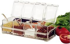 Transparent Seasoning Rack Spice Pots, Storage Container Condiment Jars, 4 Piece Acrylic Seasoning Box with Cover and Spoon, Spice Rack Organizer for Kitchen, Counter, Food Storage